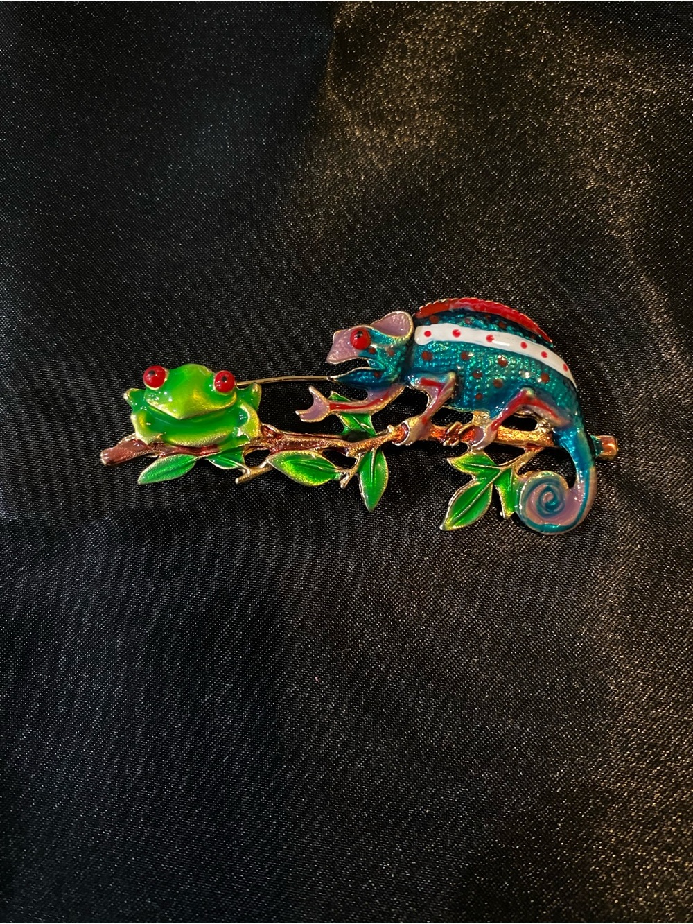 Colorful Frog and Chameleon Enamel Pet Brooch - Multicolor